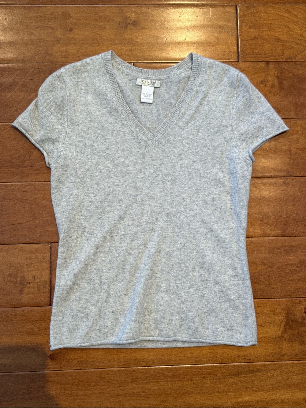 Kenar Gray V-Neck Short Sleeve Cashmere Blend Top Size Medium 100% Cashmere